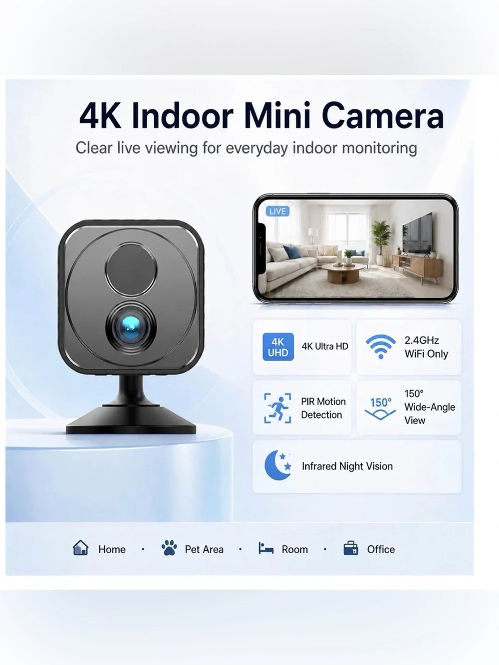 Mini Camera Wireless 4K WiFi Security Camera, Battery Powered PIR Alerts
